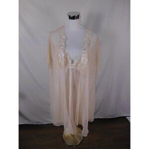 Intimo Amore Dress Womens Large Pink Satin Lace Slip Nightgown Robe Set Sheer